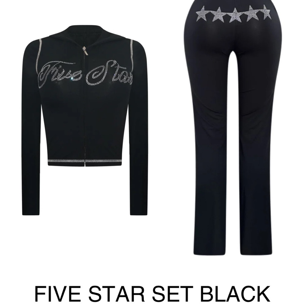 Five Star Black Track Pants with Star Detail